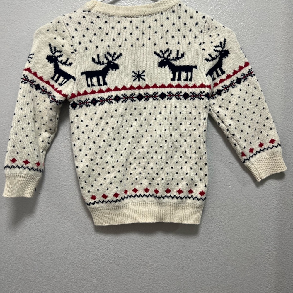 Mullsan 5T Holiday Reindeer Knit Sweater - White with Navy & Red - Kids - Picture 3 of 4